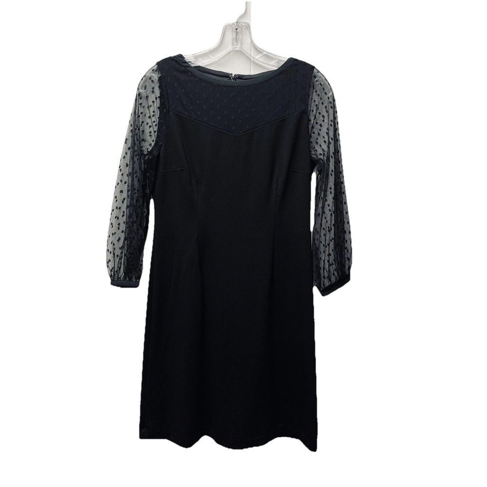 Talbots 4P Black Knit Sheath Dress Lace Sleeves Wedding Cocktail Whimsy Goth Y2K